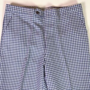 Vintage Mens Blue Gingham Check Straight Pants 31 Inseam 70s Dadcore Preppy Golf